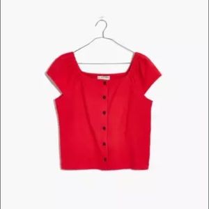Brand New Texture & Thread Madewell Red Button-up Cap sleeve Women’s Shirt